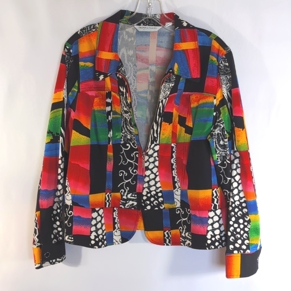 Draper's and Damon's Colorful Zip Up Jacket Size Large Petite